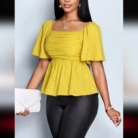 3/$30 Yellow Women's Peplum Top - Picture 5 of 8